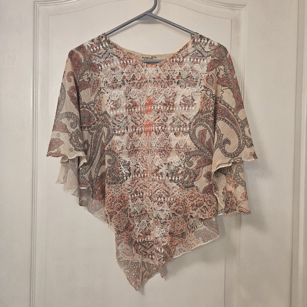 One World PM live and let live sheer embroidered shawl poncho small